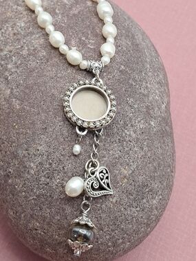 Vintage Maximal Art Genuine Pearl Charm Heart Victorian Pendant Necklace Silver